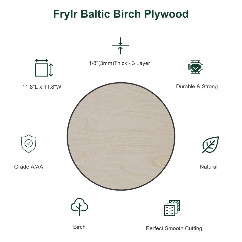 Frylr Baltic Birch Plywood Sheets Box of 45-12 x 12 x 1/8â€, 3mm Thickness Perfect for Wood Burning, Laser Engraving Cutting, Scroll Saw Nature Veneer Color, Stronger Than Basswood, A/A Grade - Image 3